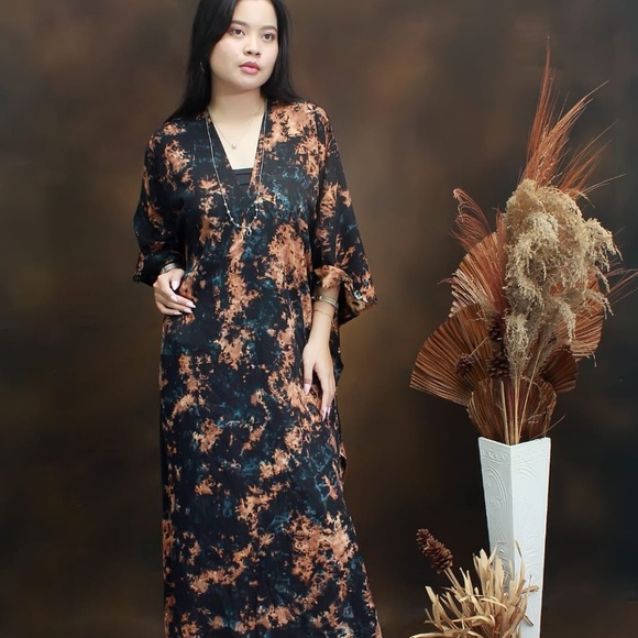 0141/ Black Brown Tie Dye Long kaftan - Picture 3 of 14